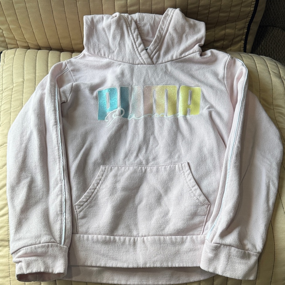 Puma Kids Light Pink Hoodie with Gradient Logo